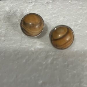 Picture Jasper Swirl Round Stud Earrings